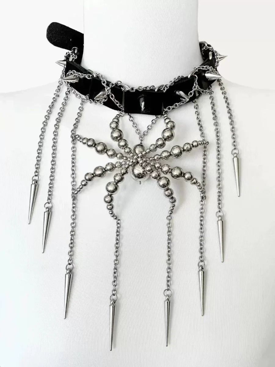 Collana con spirito di spina nera, girocollo gotico punk scuro