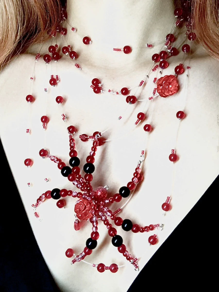 Tixue Red Spider Necklace Dark Gothic Punk Handmade