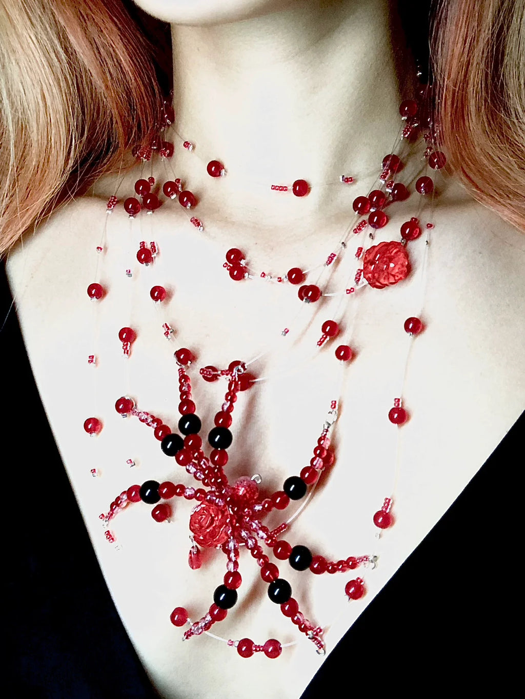 Tixue Red Spider Necklace Dark Gothic Punk Handmade