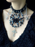 Collar de araña de tinta negra Gargantilla de subcultura punk oscura Collar de cuero cruzado