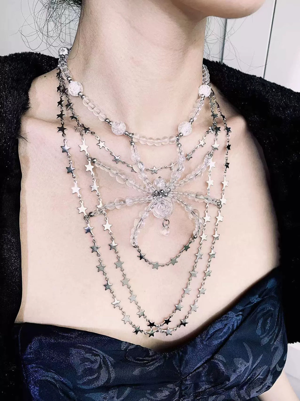 Silver Star Spider Necklace Dark Gothic Punk Handmade