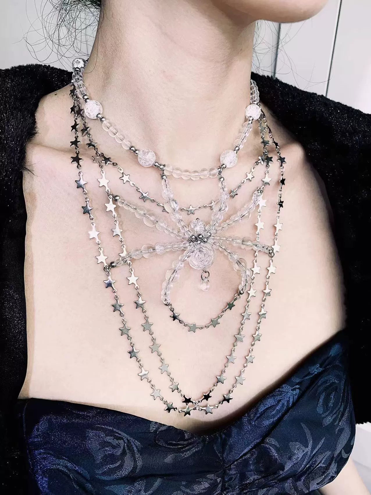 Silver Star Spider Necklace Dark Gothic Punk Handmade