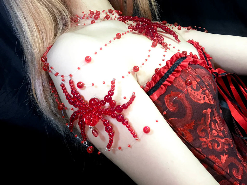 Cadena de hombro con diseño de araña de lluvia hecha a mano, cadena corporal punk gótica oscura de diseño original