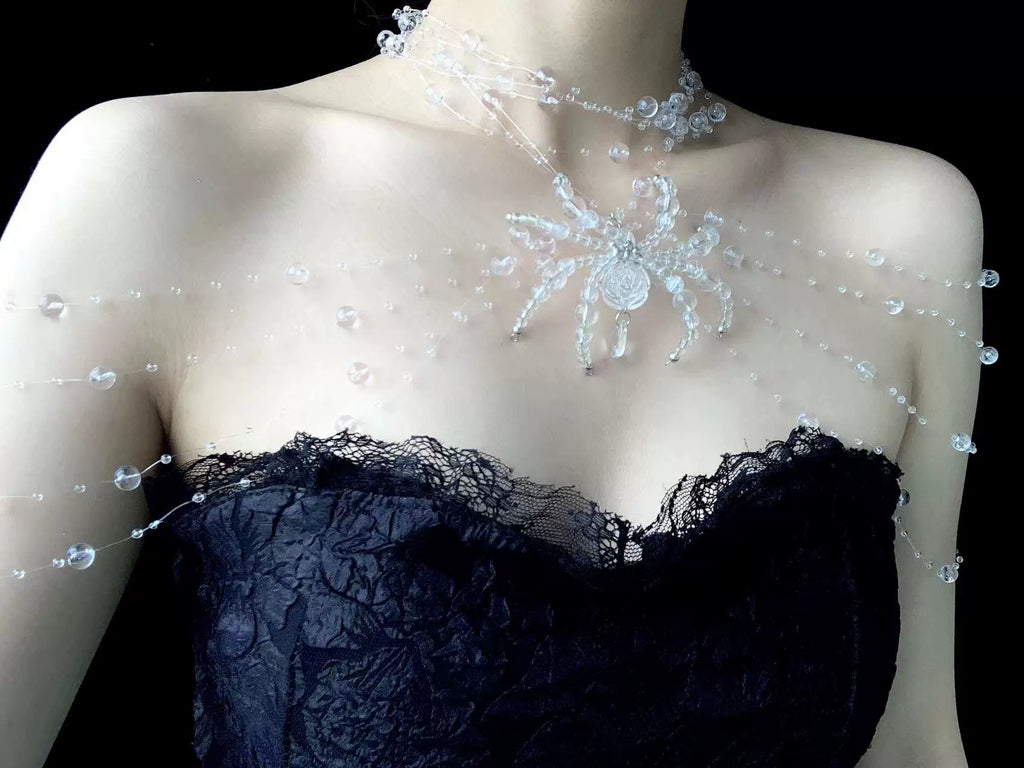 Cadena de hombro con diseño de araña de lluvia hecha a mano, cadena corporal punk gótica oscura de diseño original