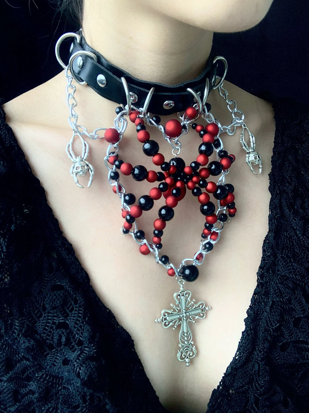 Collana con ragno di vino, girocollo gotico punk scuro
