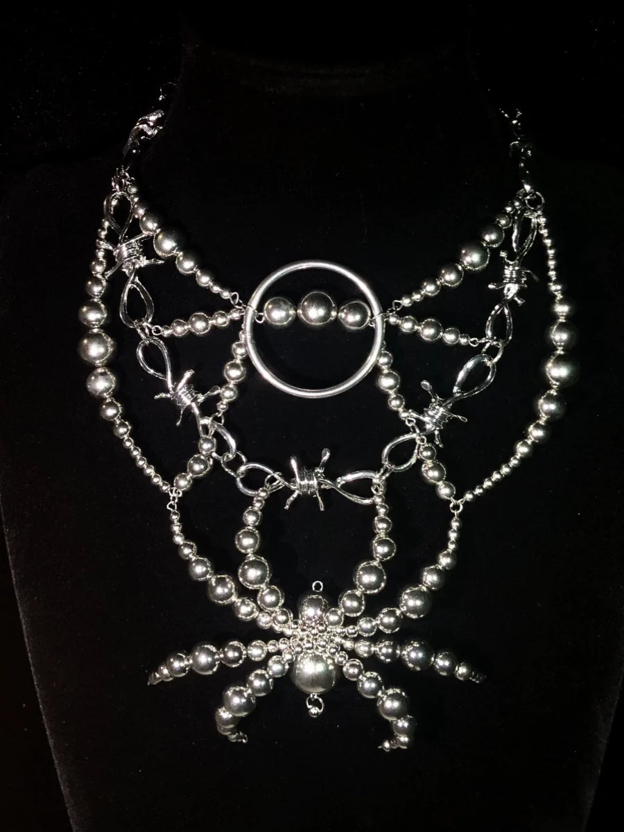 Collar de araña de mercurio, estilo gótico punk oscuro, hecho a mano