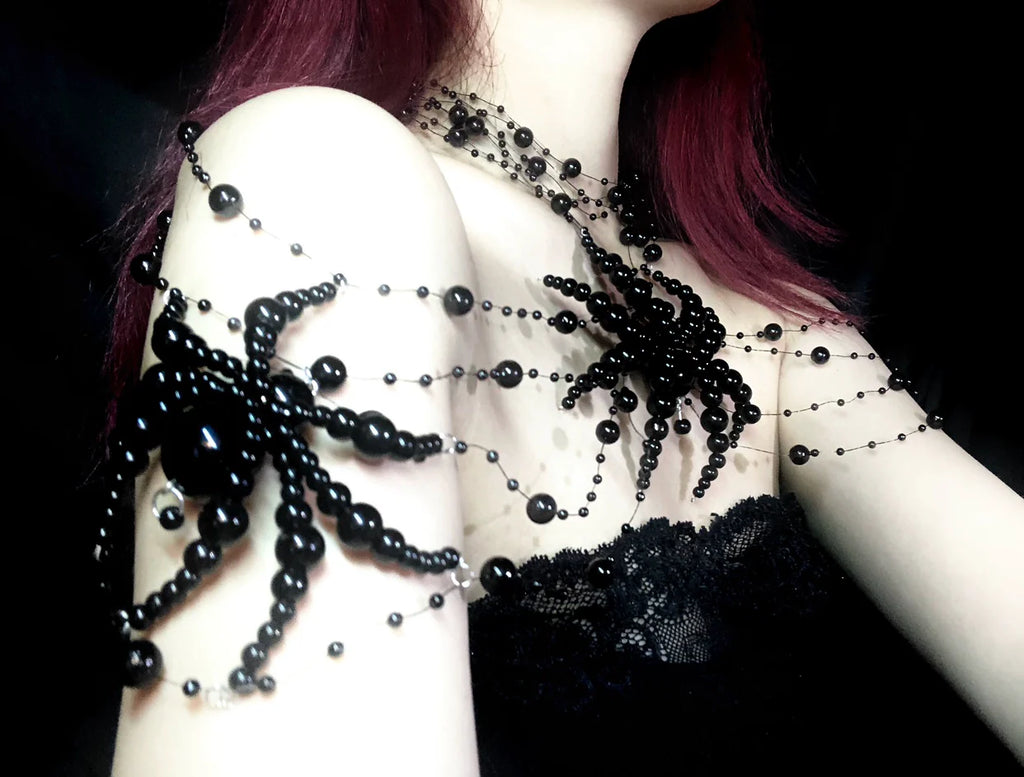 Cadena de hombro con diseño de araña de lluvia hecha a mano, cadena corporal punk gótica oscura de diseño original