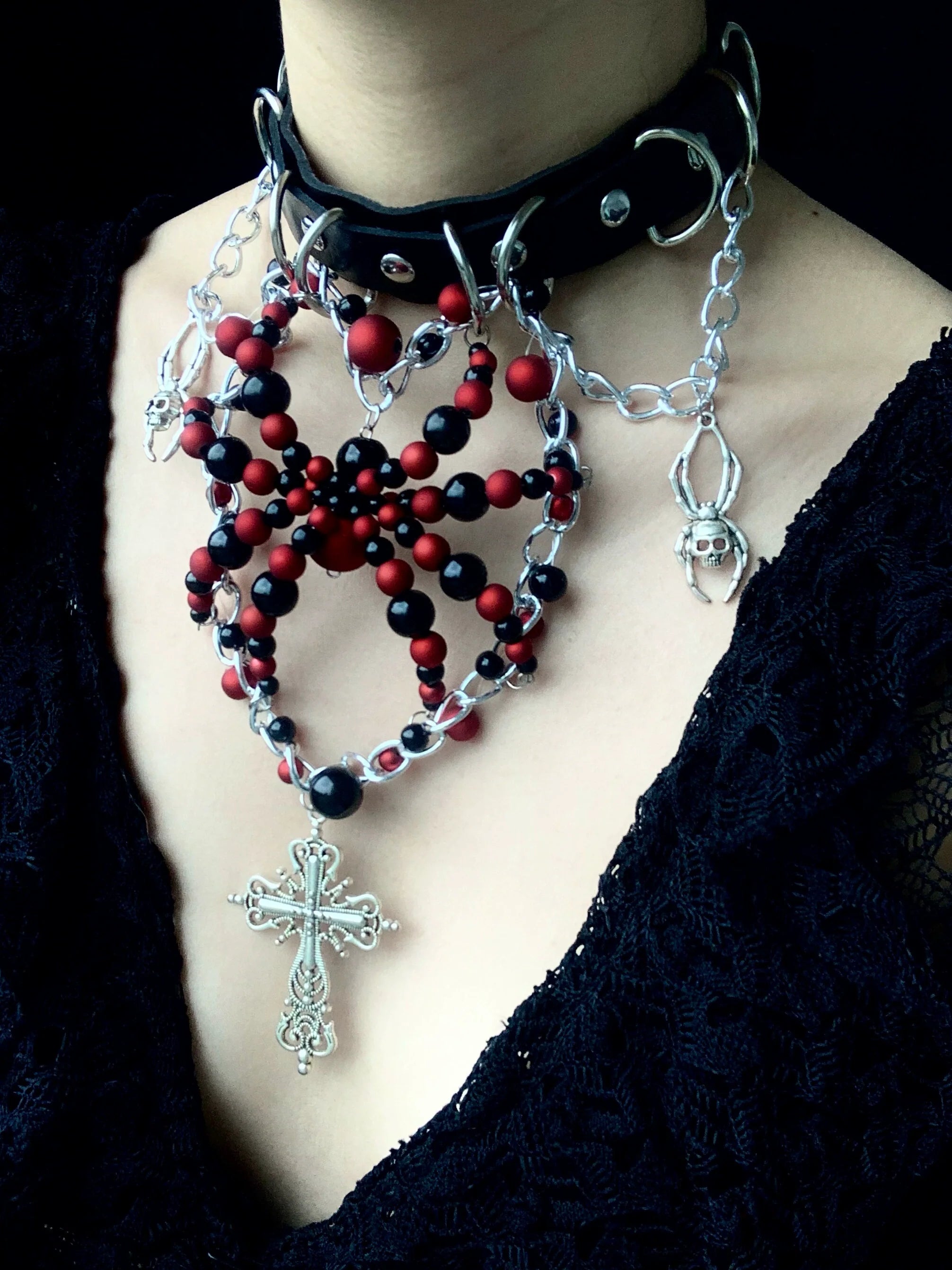 Wine Spider Necklace Collar Dark Punk Gothic Choker