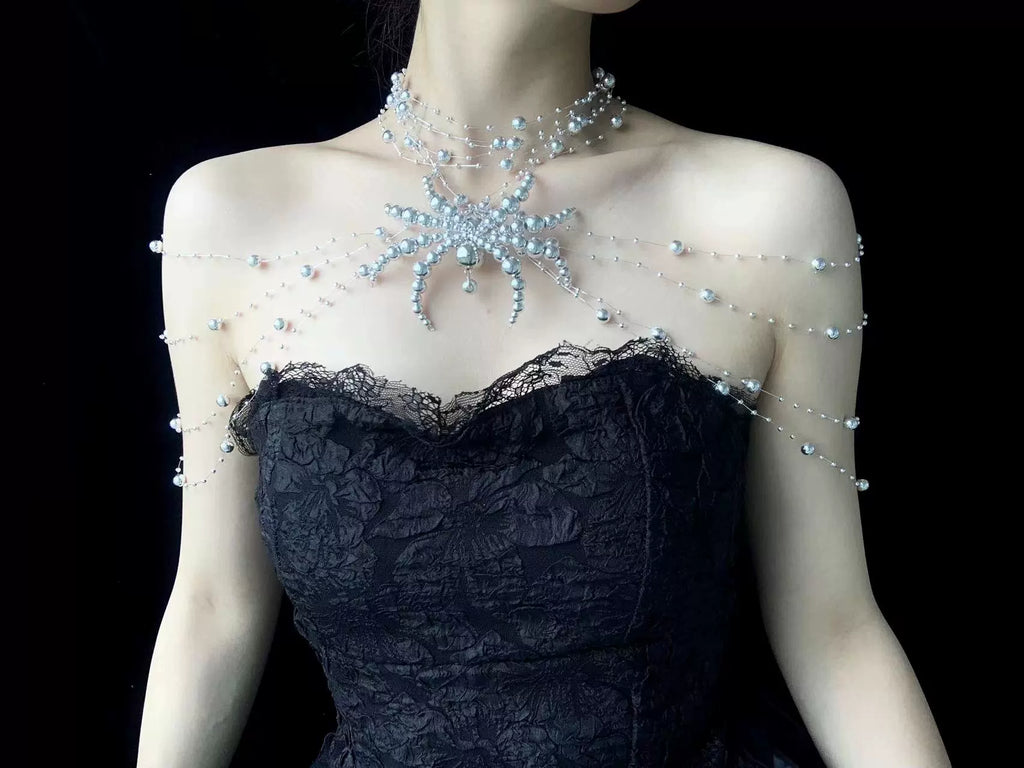 Cadena de hombro con diseño de araña de lluvia hecha a mano, cadena corporal punk gótica oscura de diseño original