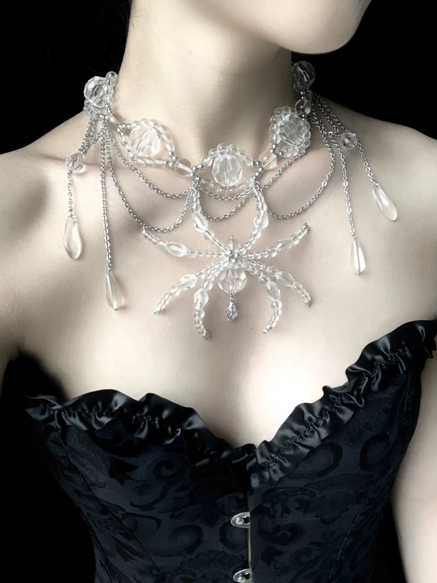 Collar de araña con ojos de cristal, estilo gótico punk oscuro, hecho a mano