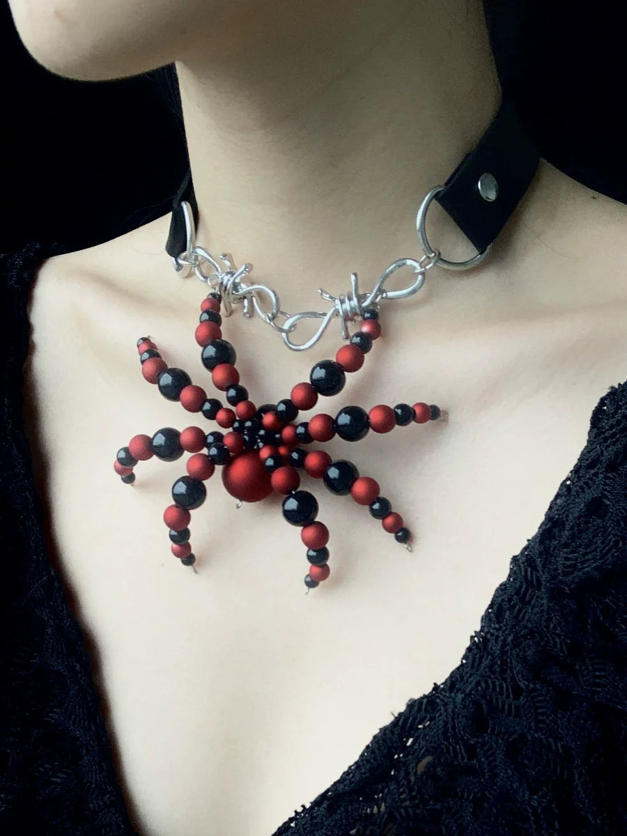 Collana con ragno di vino, girocollo gotico punk scuro