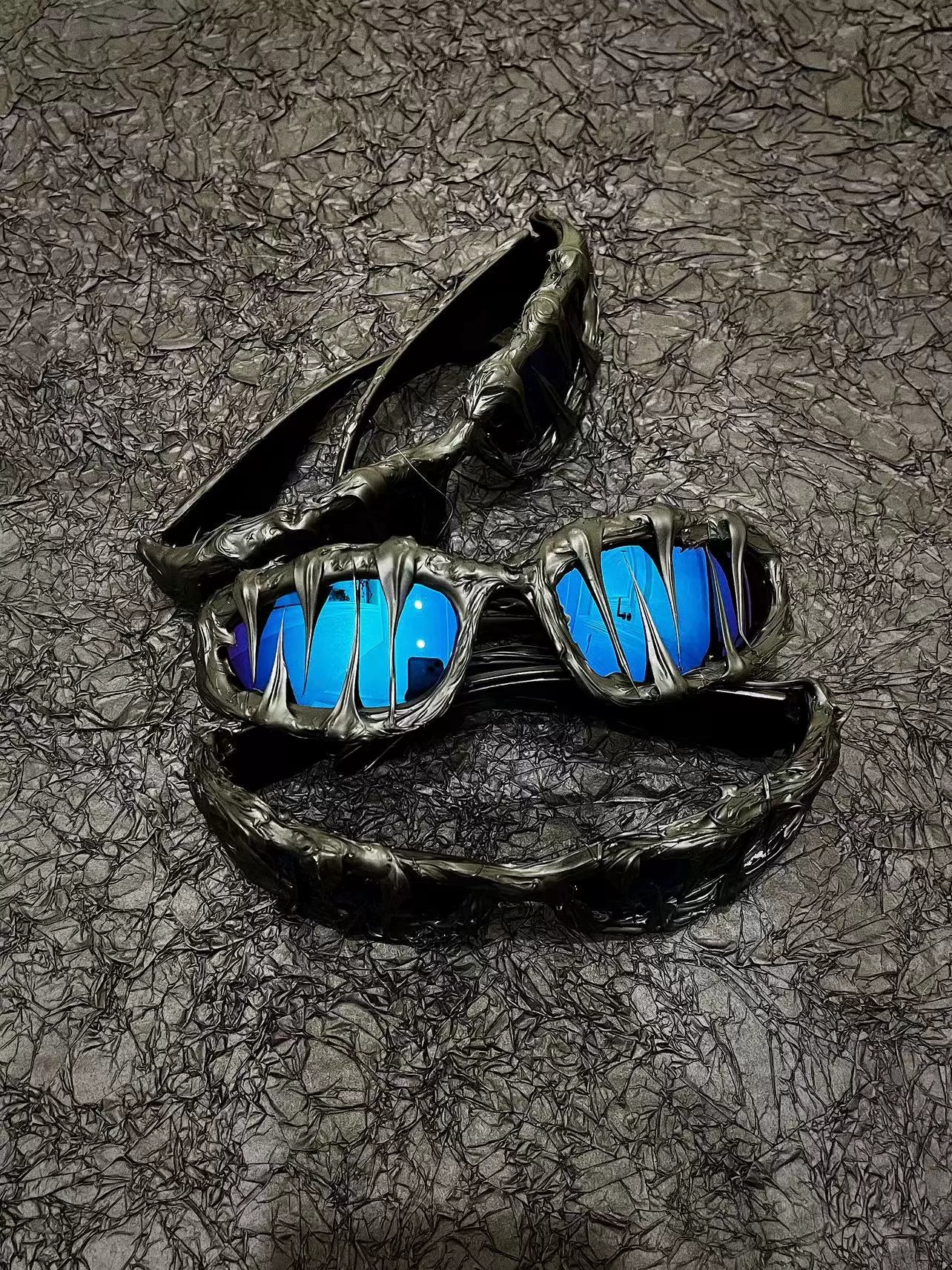 "Eternal Night Ice" Y2K Streetwear Handmade Resin Drip Sunglasses Gothic Cyberpunk Statement