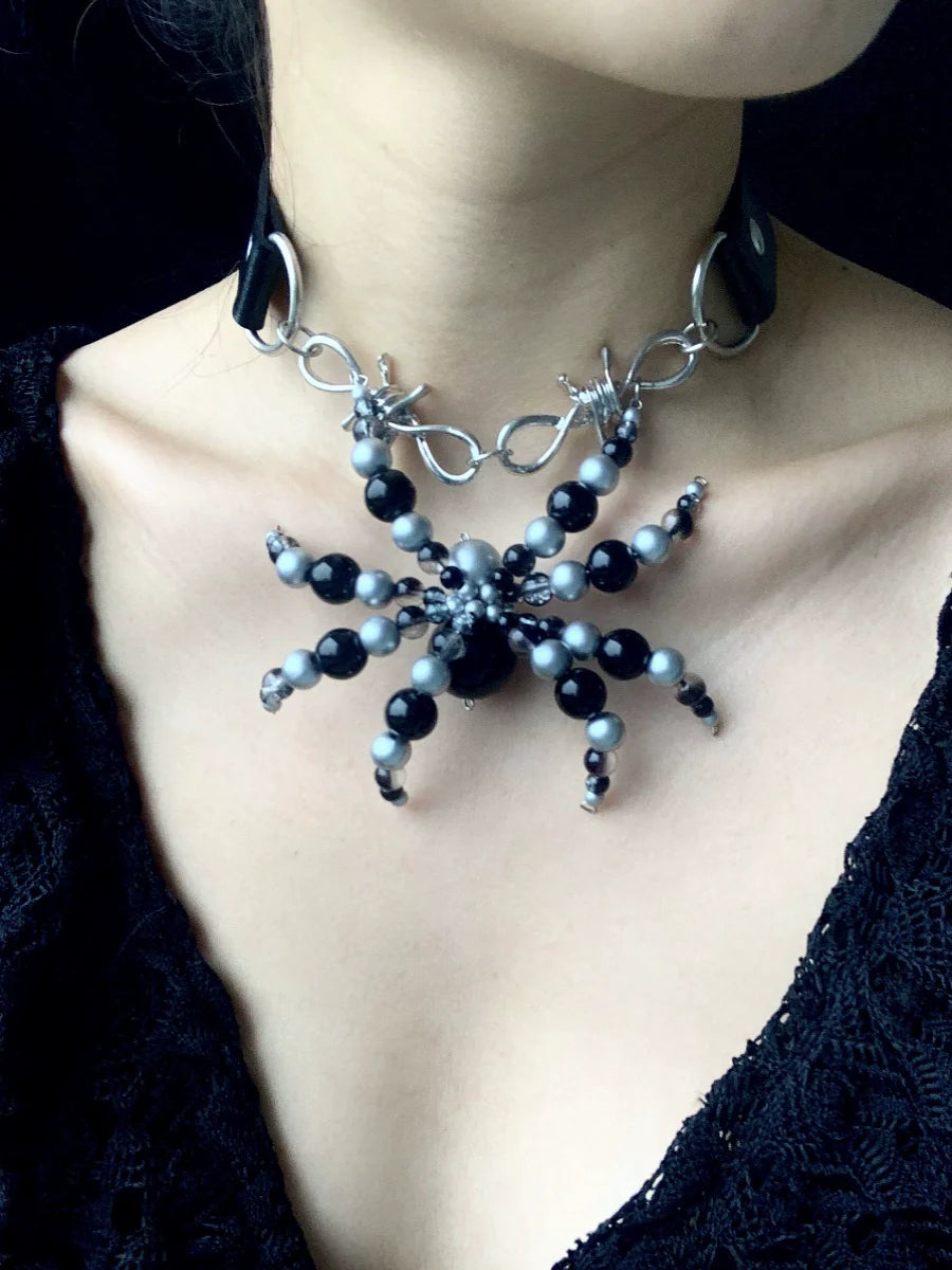 Black Sliver Spider Necklace Collar Dark Punk Gothic Choker