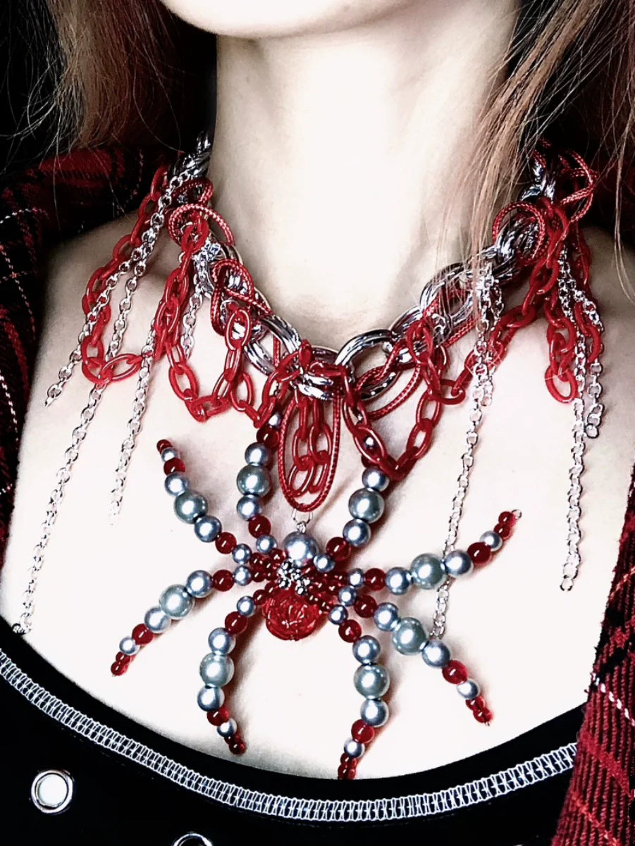 Collana ragno gabbia gotica punk scuro fatta a mano