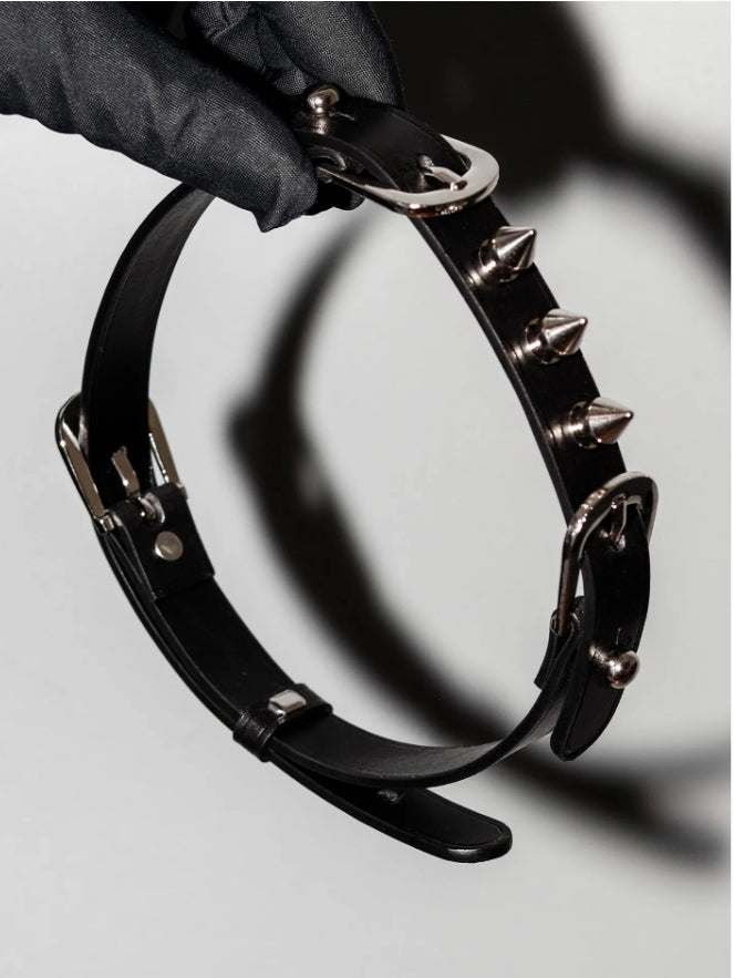 Spike Trap Red Italian Buttero Leather Choker - Gothic Punk Spiked Collar