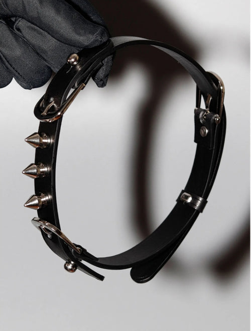 Spike Trap Red Italian Buttero Leather Choker - Gothic Punk Spiked Collar