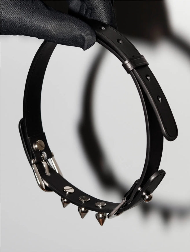 Spike Trap Red Italian Buttero Leather Choker - Gothic Punk Spiked Collar