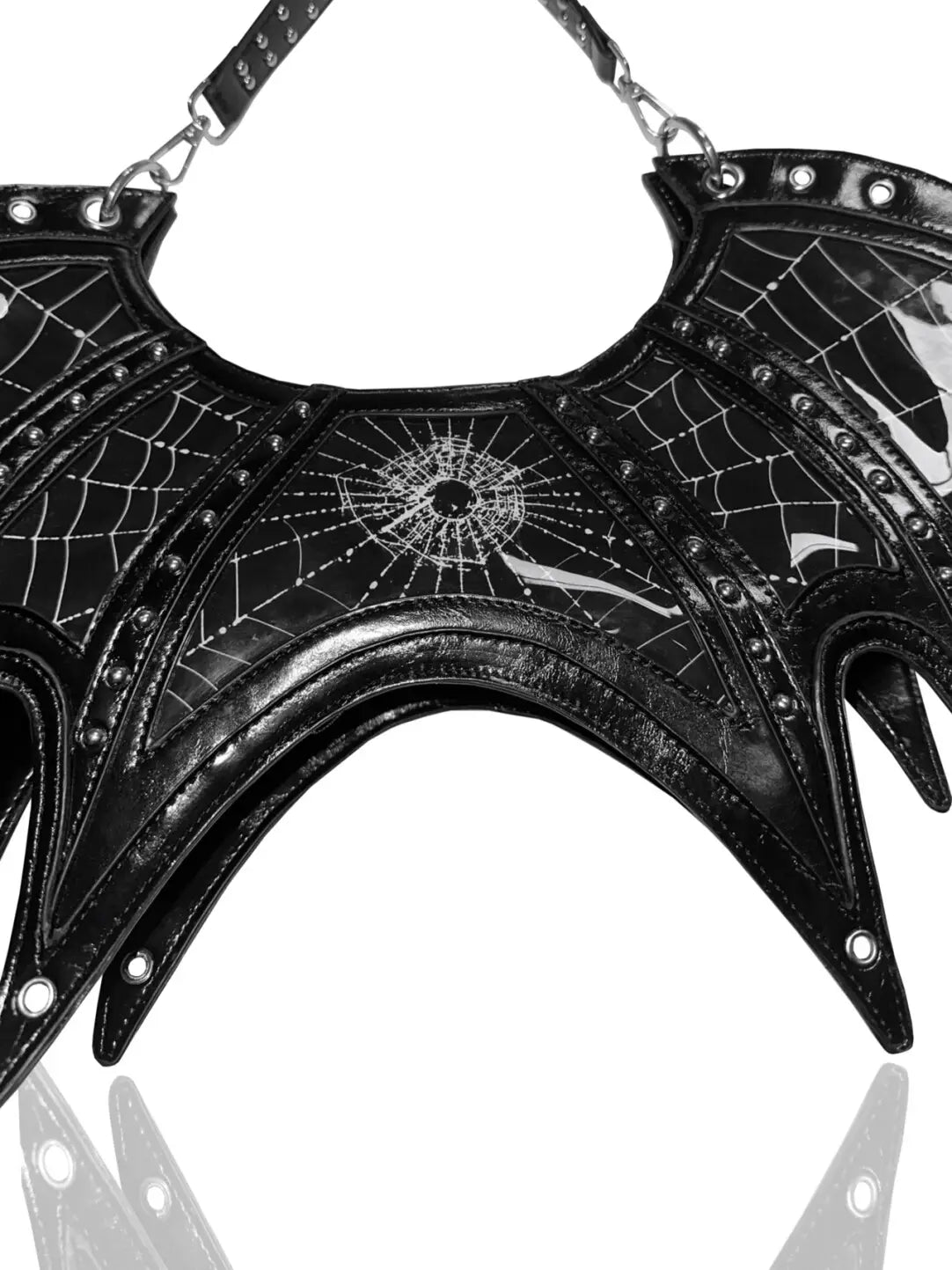 Y2K Gothic Bat Wing Spider Web Bag - Convertible Black Patent Backpack & Underarm Shoulder Bag (Multi-Way)