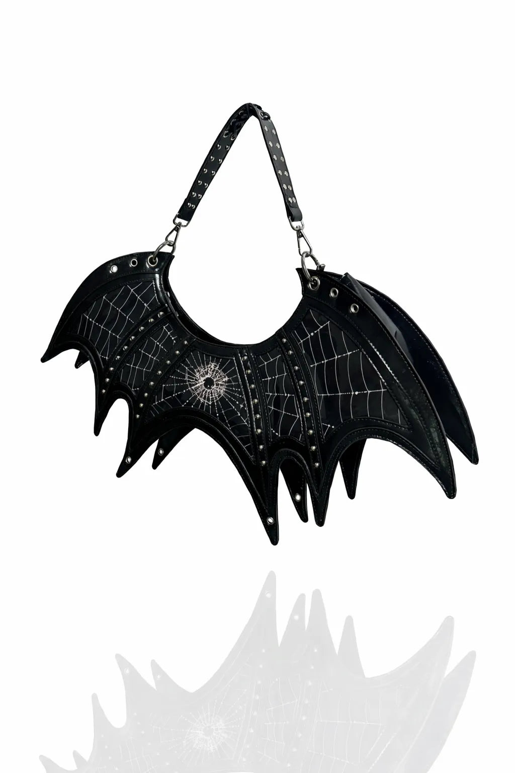 Y2K Gothic Bat Wing Spider Web Bag - Convertible Black Patent Backpack & Underarm Shoulder Bag (Multi-Way)