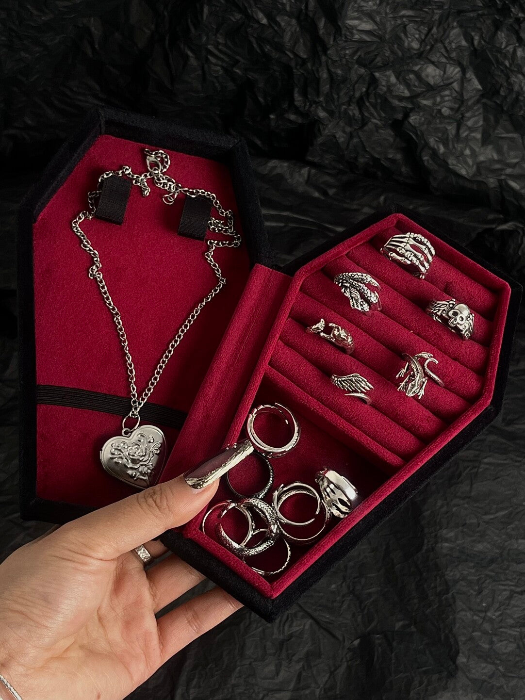 Velvet Coffin Jewelry Box | Punk Goth Necklace Ring Ornament Jewelry Velvet Storage Box
