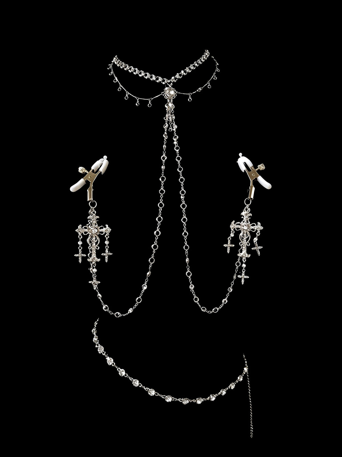 Baroque Pendant - Rhinestone Pearl with Body Chain - pearl choker | Blackyyds