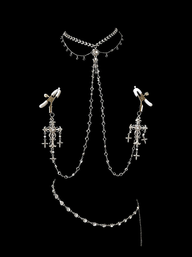 Baroque Pendant - Rhinestone Pearl with Body Chain - pearl choker | Blackyyds