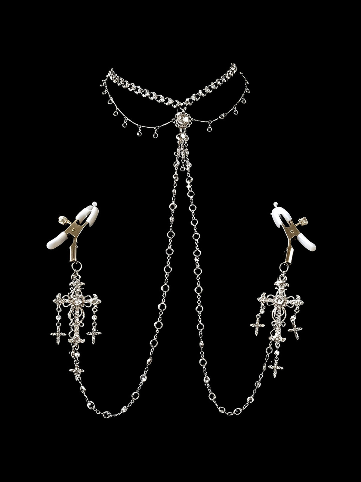 Baroque Pendant - Rhinestone Pearl with Body Chain close-up detail | Blackyyds