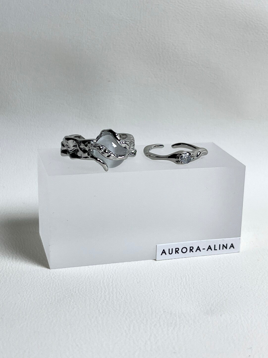 White Jade Bead Ring Ins Niche Zircon Couple Rings