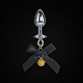 Black Satin Bow Bell Jewel Plug in Gold Bell