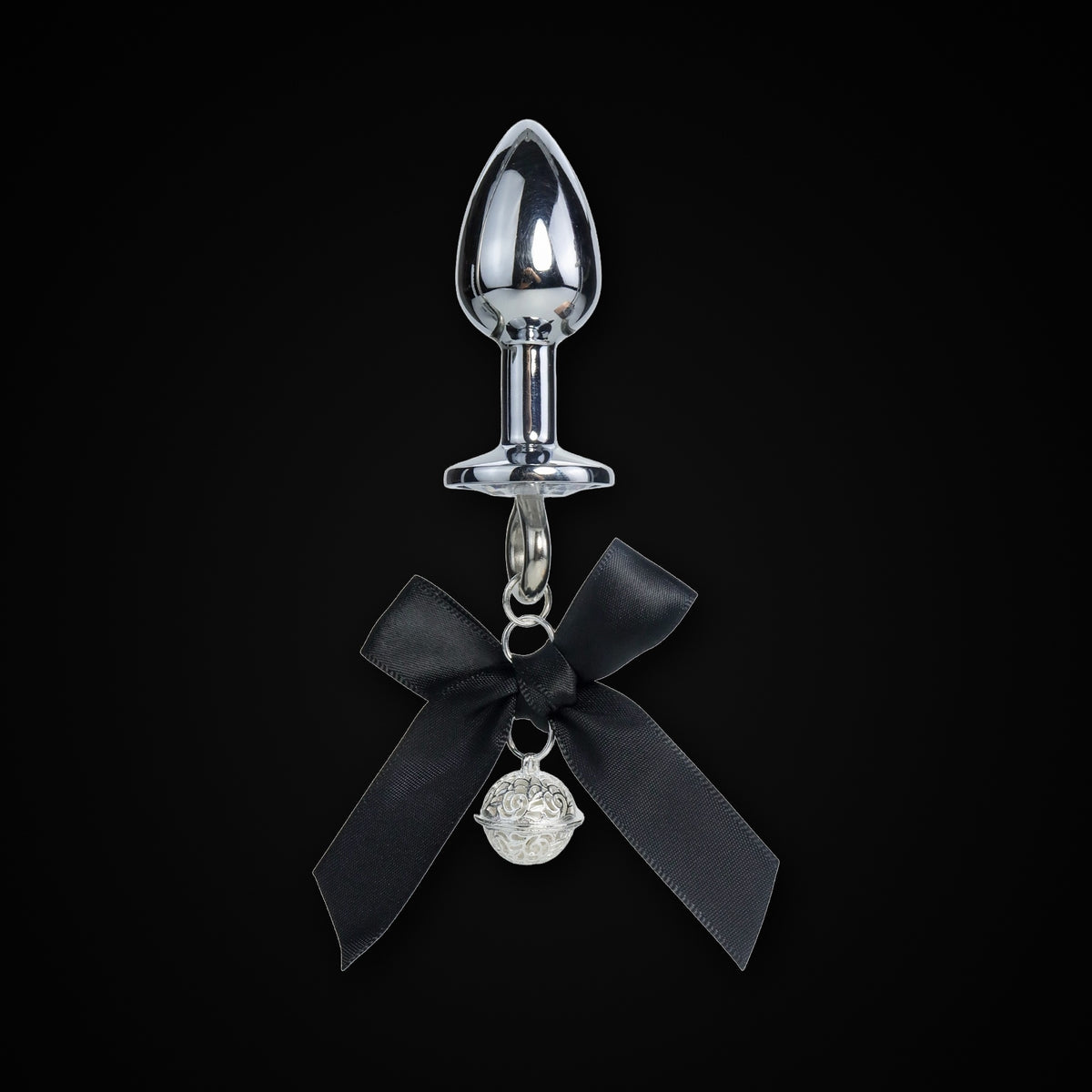 Black Satin Bow Bell Jewel Plug in Silver Bell