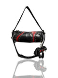 Y2K Punk Red & Black Color-Block Cylinder Bag - Grunge Grommet Strap Barrel Shoulder Bag (Plush Charm Not Included)