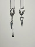 Asymmetrical Dragon Scale Hoop Earrings - Stainless Steel Industrial Punk Jewelry | Geometric Spike & Chain Drop (Unisex)