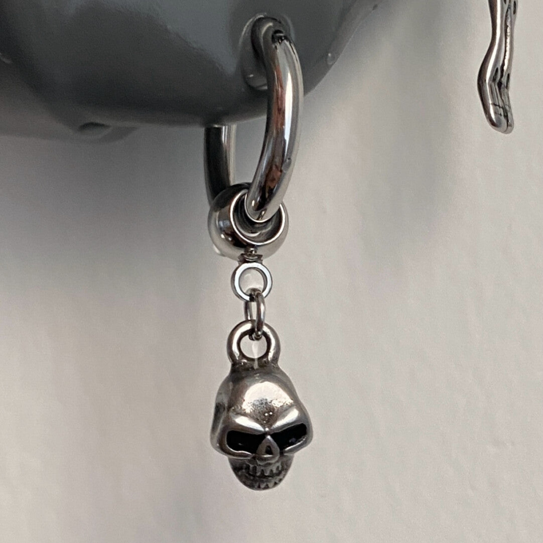 Unisex Skull Skeleton Ear Hook Ring |   Hypoallergenic Ear Bone Studs & Hoop Earrings