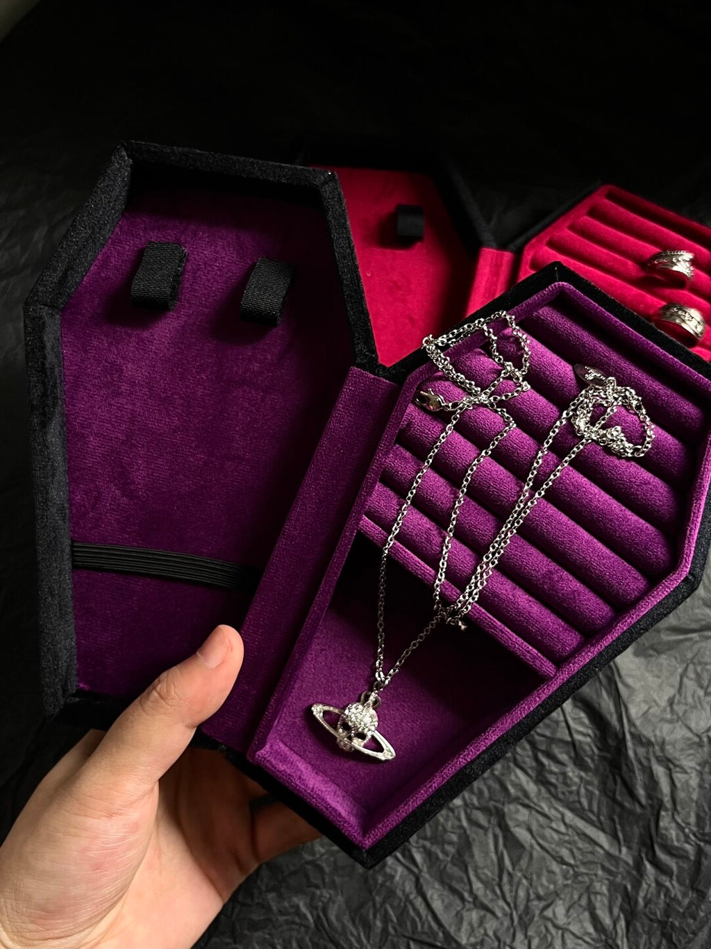 Velvet Coffin Jewelry Box | Punk Goth Necklace Ring Ornament Jewelry Velvet Storage Box