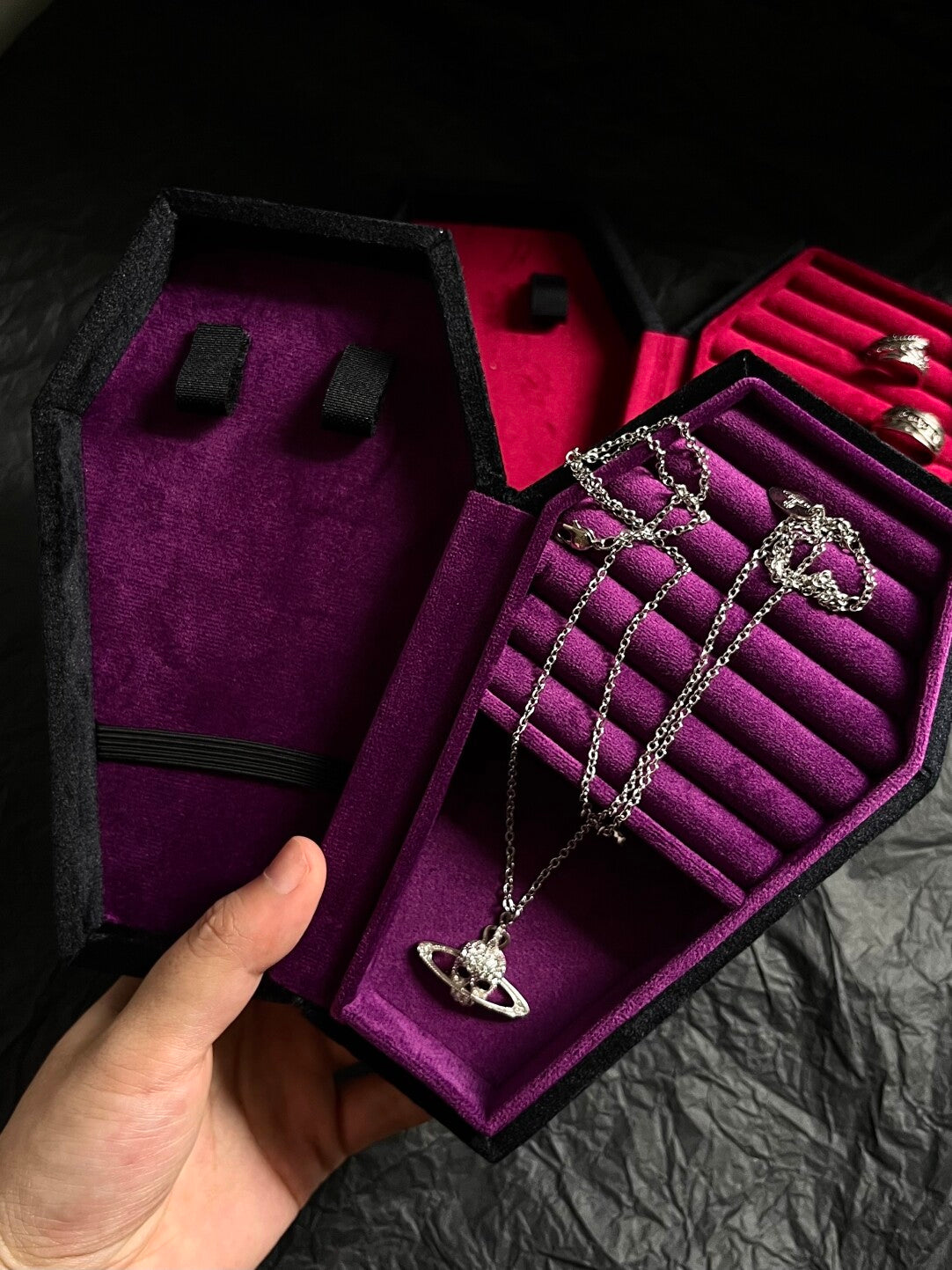 Velvet Coffin Jewelry Box | Punk Goth Necklace Ring Ornament Jewelry Velvet Storage Box