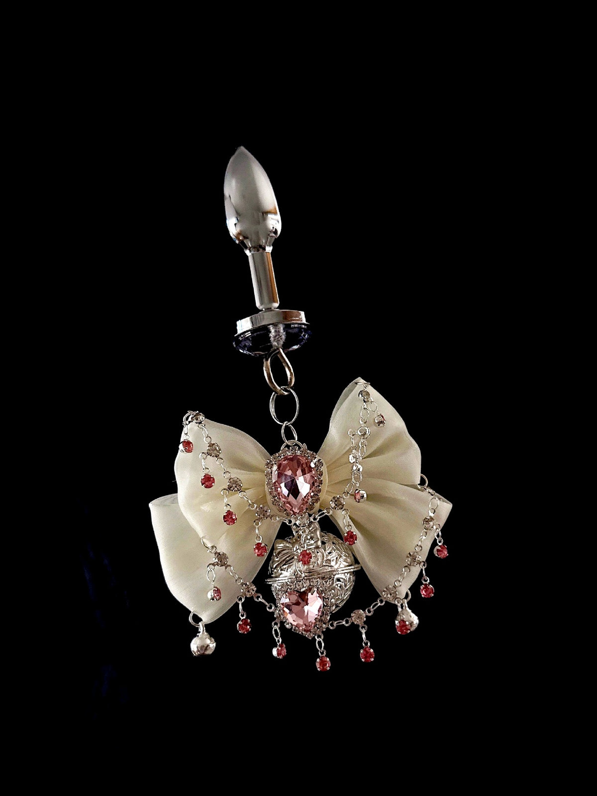 Cream Bow Pink Heart Gem Jewel Plug