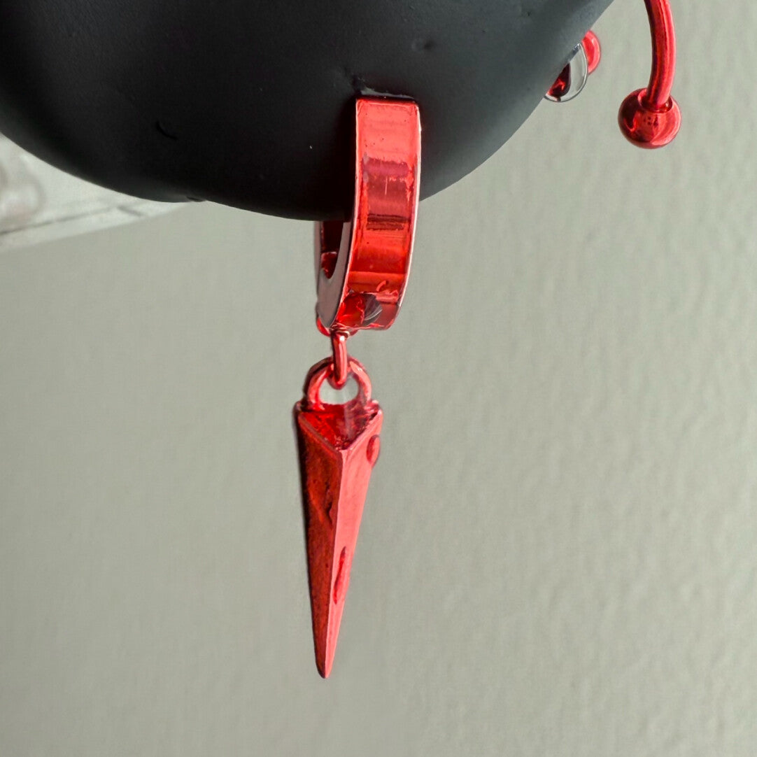 Red Titanium Steel Earrings & Titanium Alloy Zircon Ear Bone Studs |   Red Cone Pendant Ear Hoop