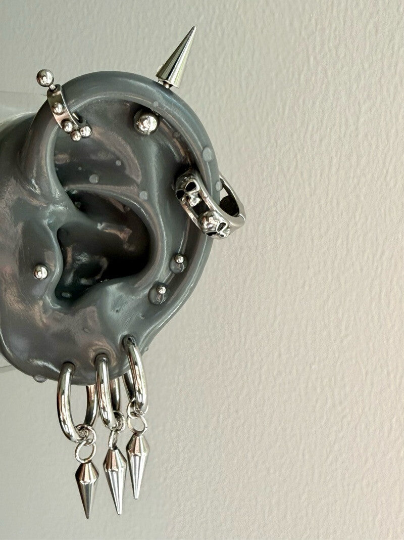 [D Series]Single Spiked Drop Hoop - Stainless Steel U-Shaped Ear Cuff / Punk Gothic Earring