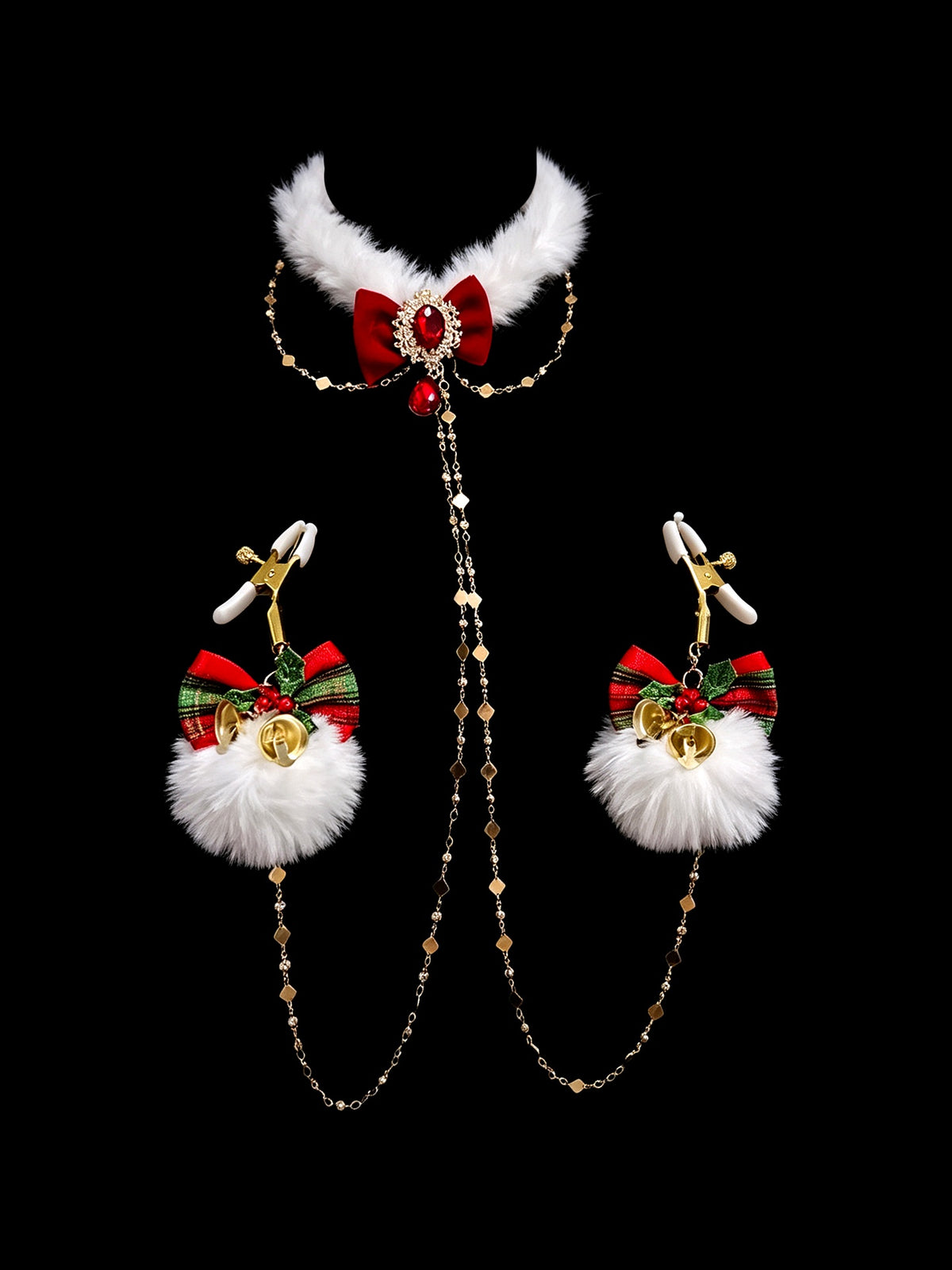 Festive Pompom Choker - with Body Chain | Alt Fashion Collar — view 3