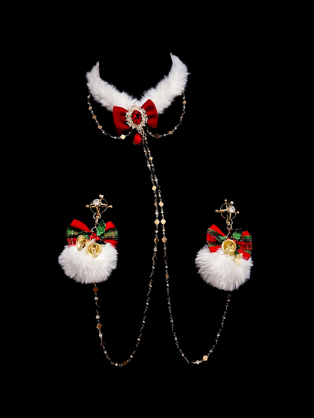 Festive Pompom Choker - with Body Chain | Alt Fashion Collar — view 4