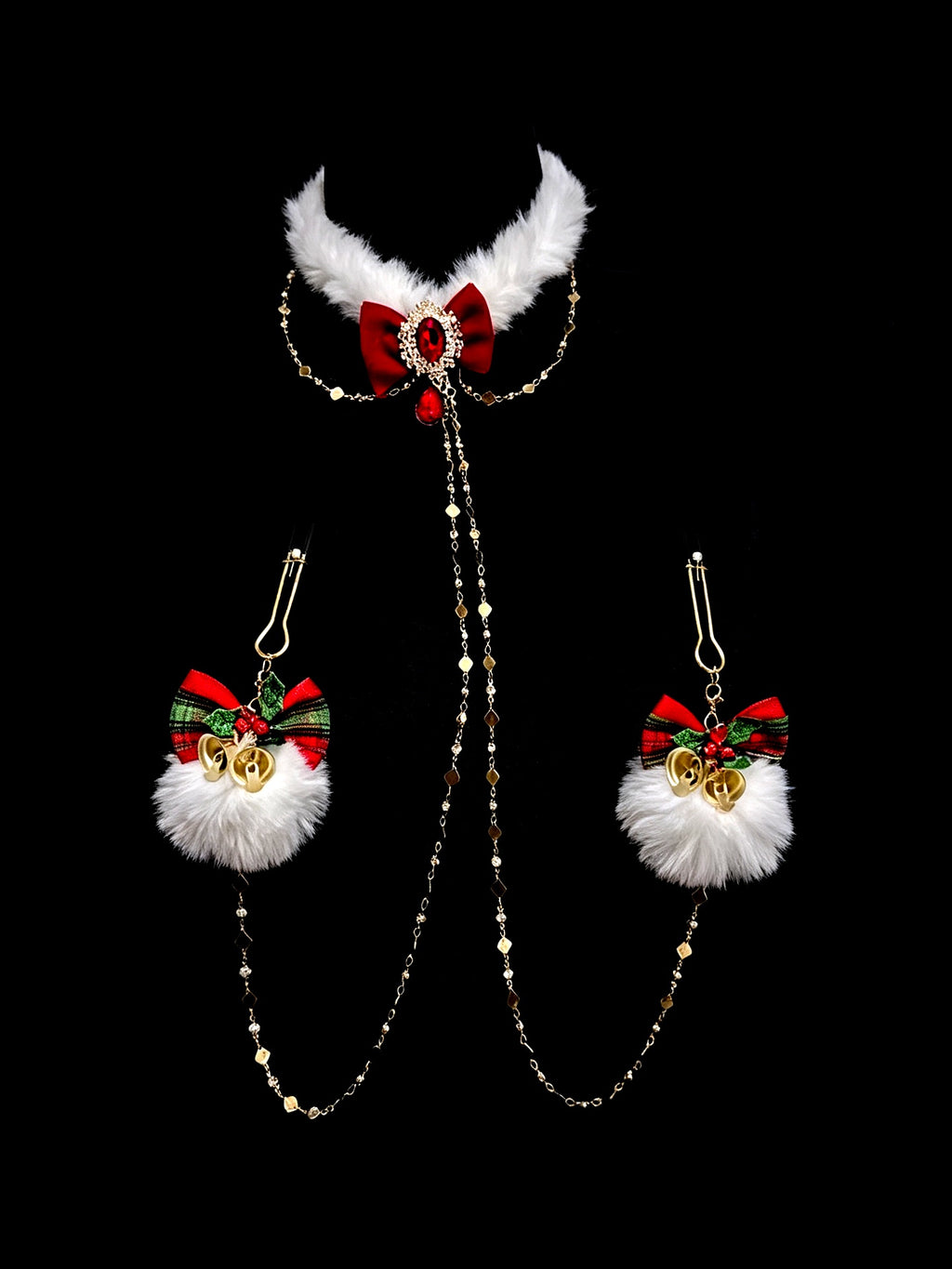 Festive Pompom Choker - with Body Chain | Alt Fashion Collar — view 6