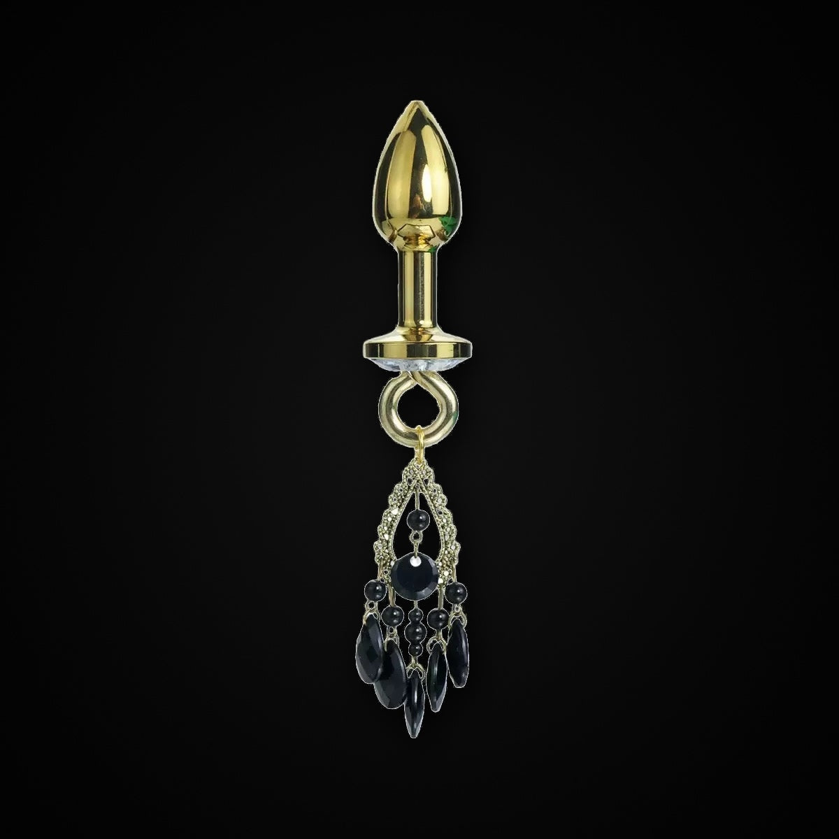 Gold-Tone Black Teardrop Jewel Plug