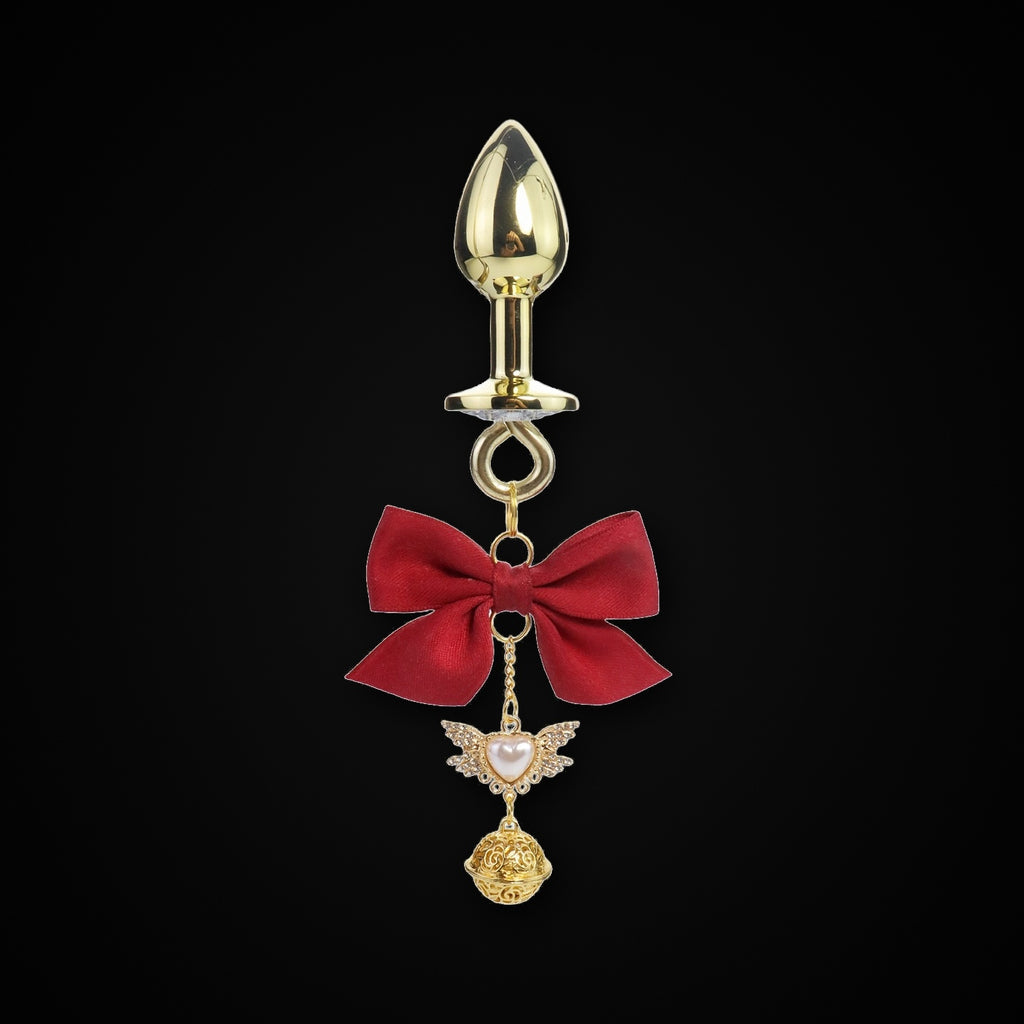 Gold-Tone Red Bow Angel Bell Jewel Plug