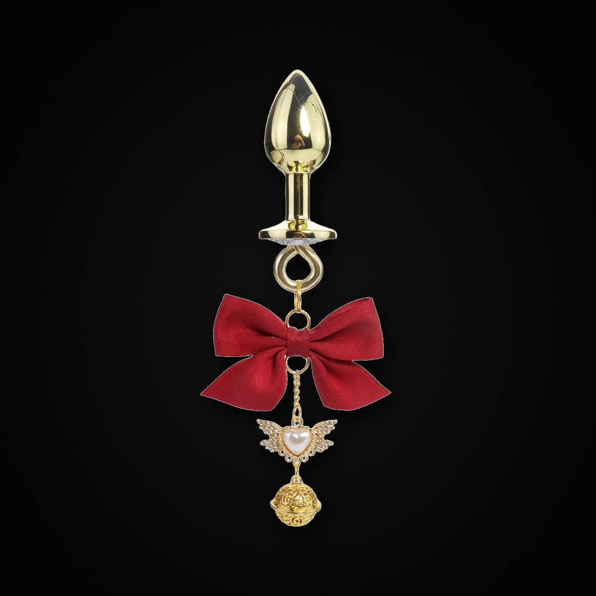Gold-Tone Red Bow Angel Bell Jewel Plug