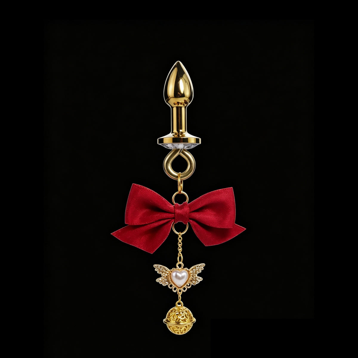 Gold-Tone Red Bow Angel Bell Jewel Plug