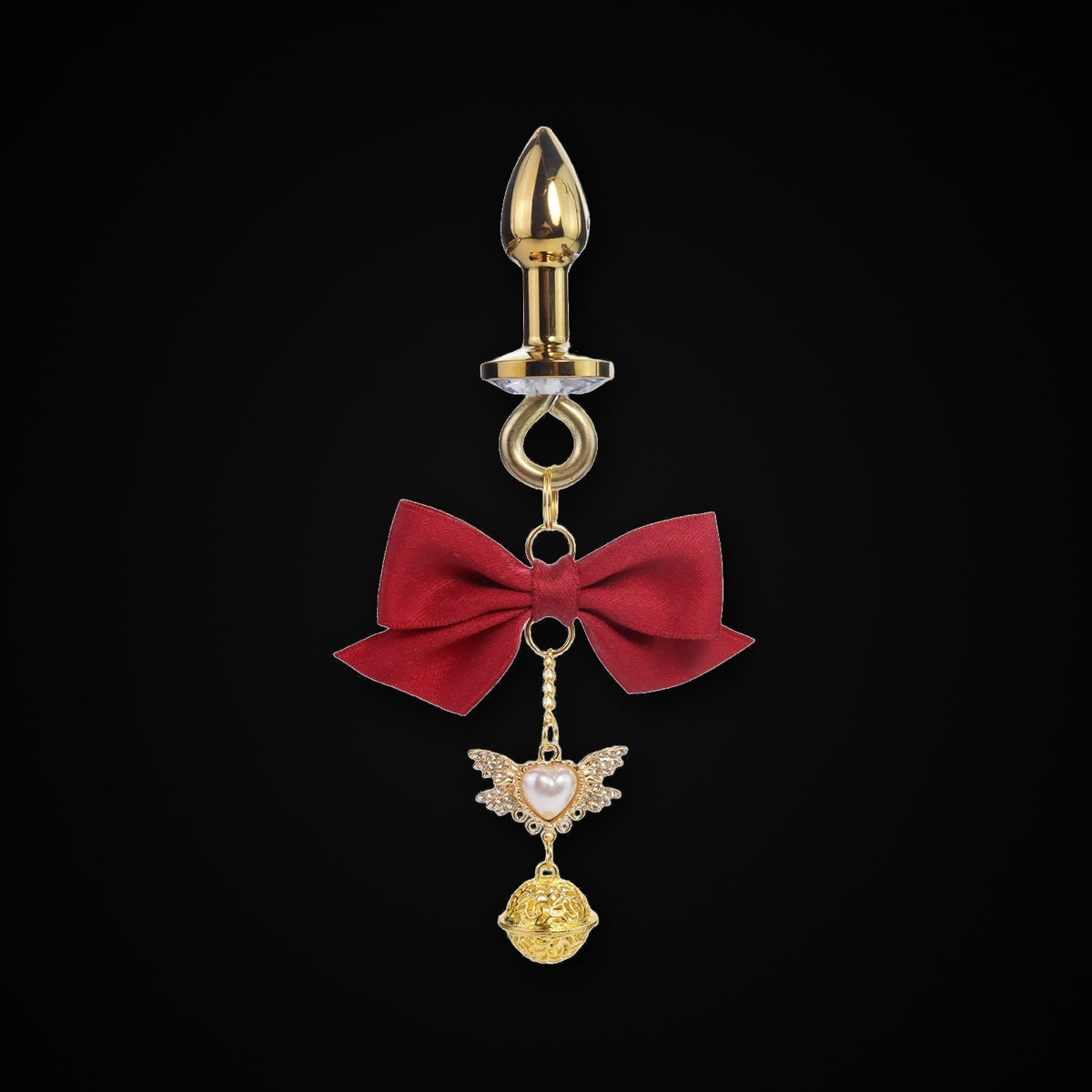 Gold-Tone Red Bow Angel Bell Jewel Plug