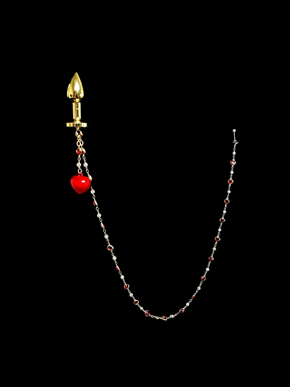 Gold-Tone Red Heart Pendant Chain Jewel Plug