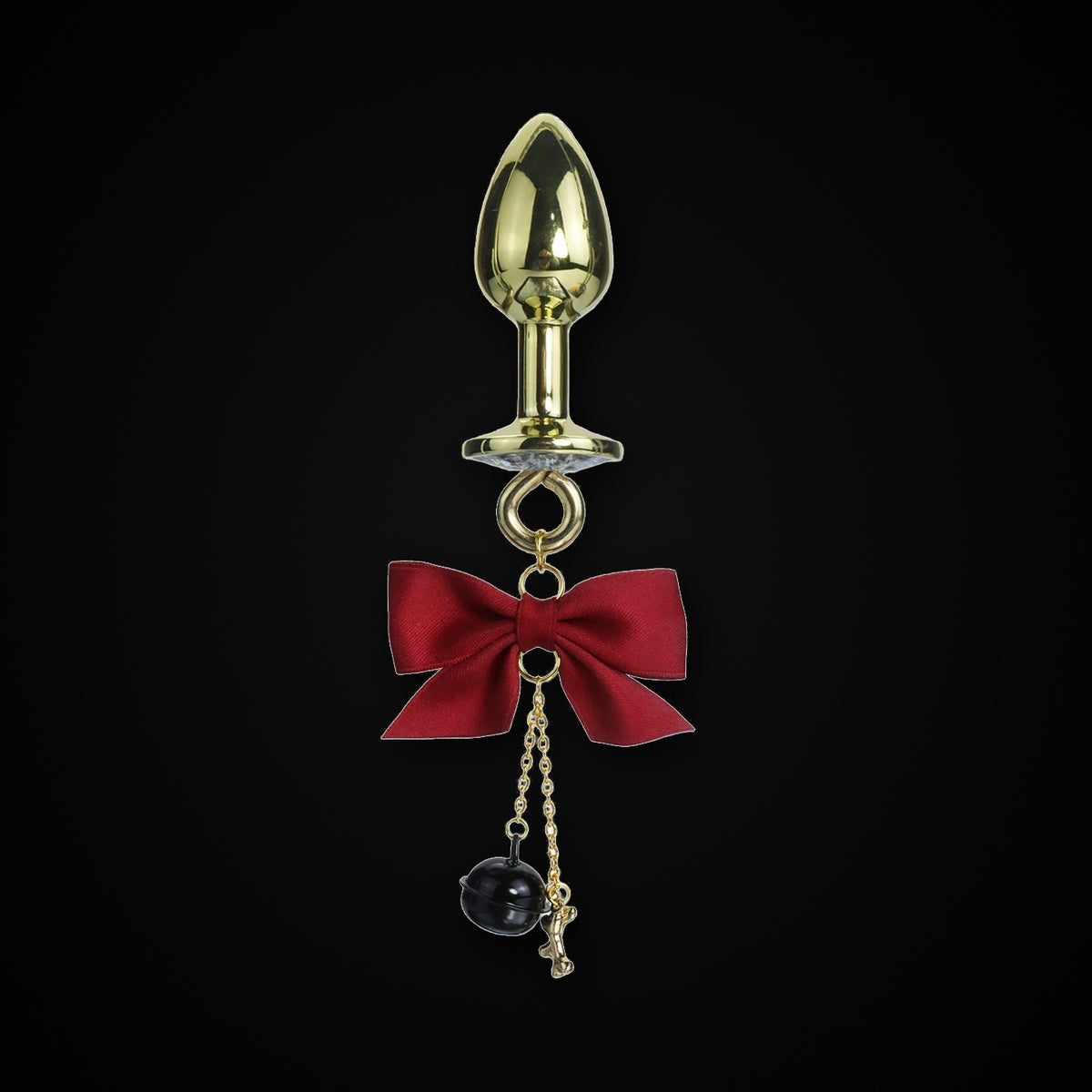 Gold-Tone Satin Bow Black Bell Jewel Plug in Red