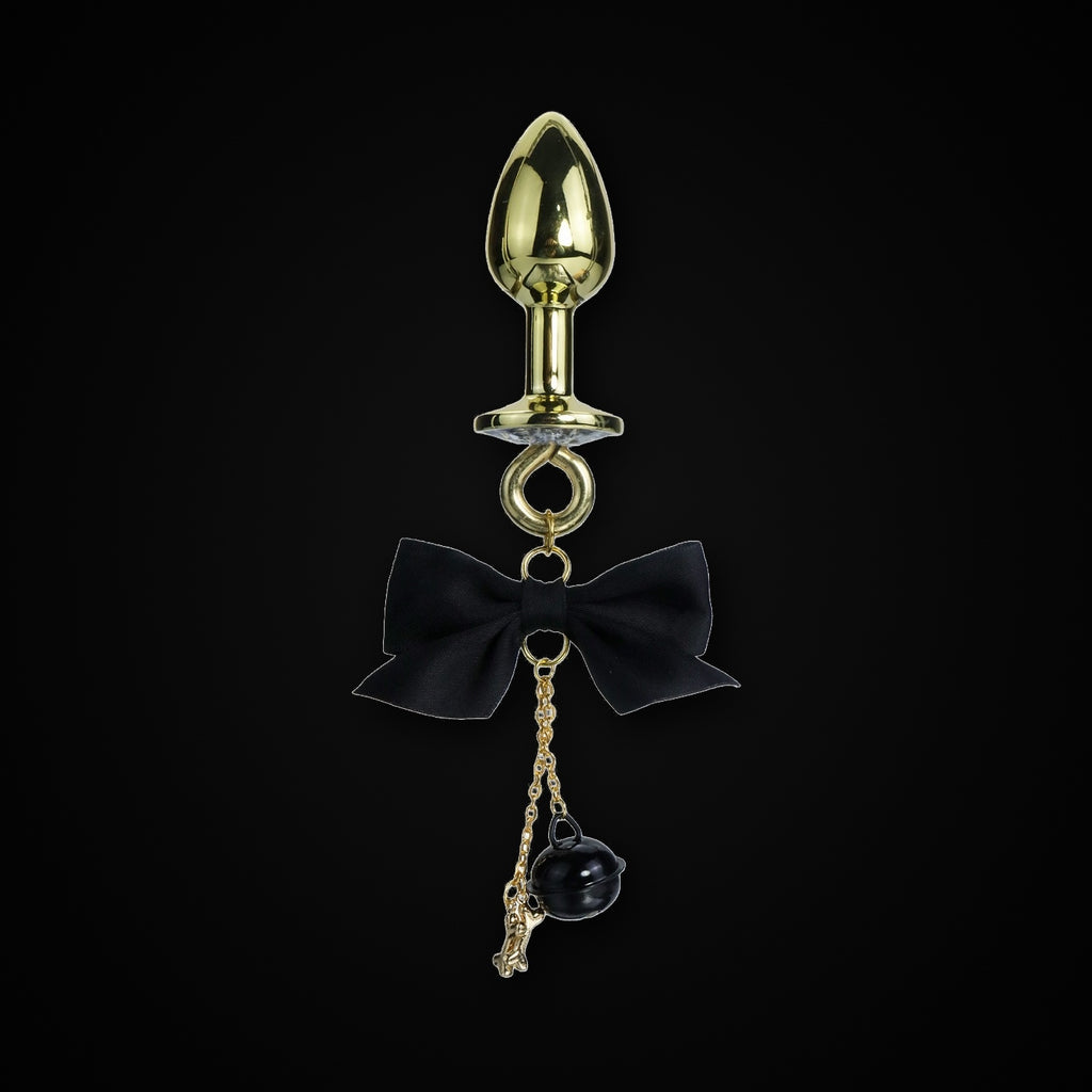 Gold-Tone Satin Bow Black Bell Jewel Plug in Black