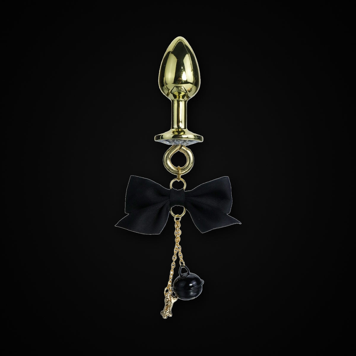 Gold-Tone Satin Bow Black Bell Jewel Plug in Black